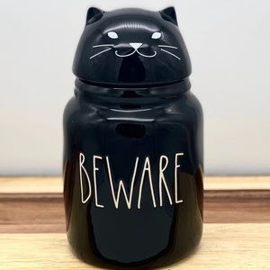 Rae Dunn Beware Cat Figural Canister